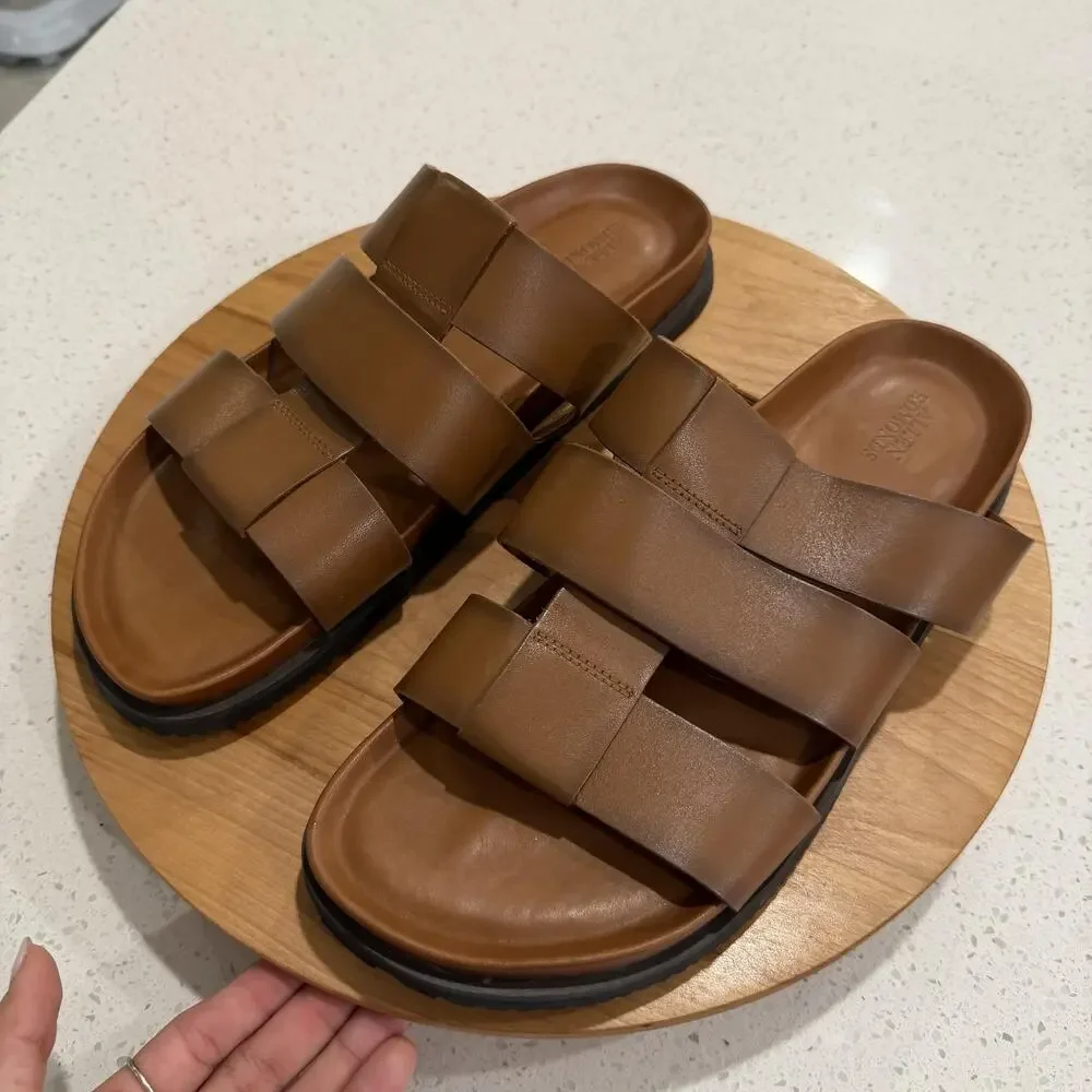 Allen Edmonds Sandals Mens 13 Davis Leather Brown Slide Fisherman Casual Comfort
